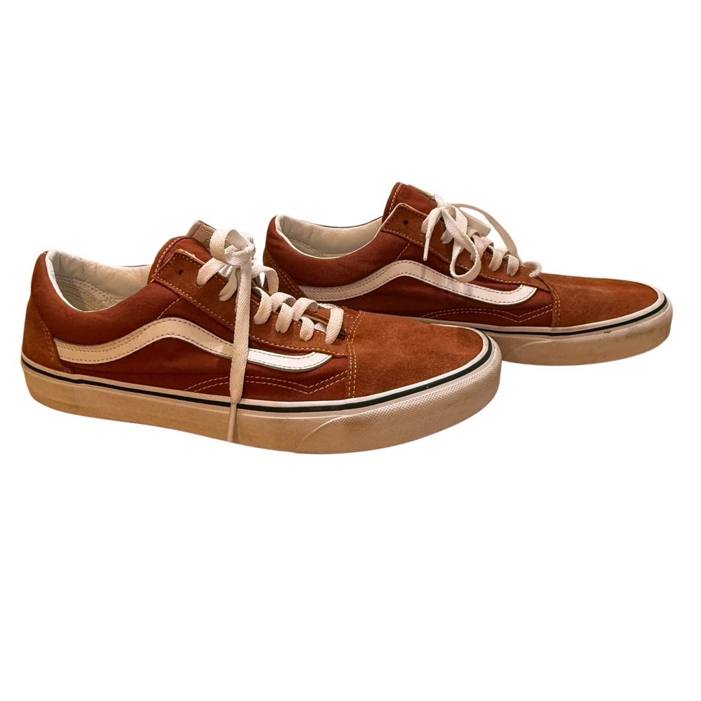 Vans Old Skool Suede Orange White Sidestripe Skate Sneakers Men 11 Women 12.5